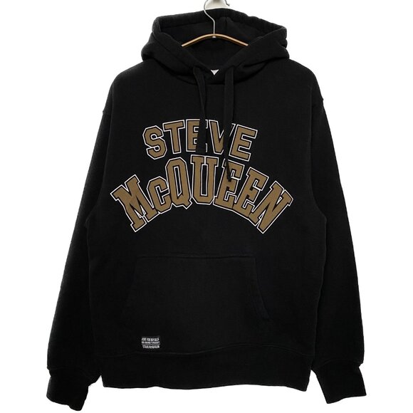 Zara Steve McQueen Hoodie Men Medium Black Tan Varsity Spell Out - Picture 1 of 16